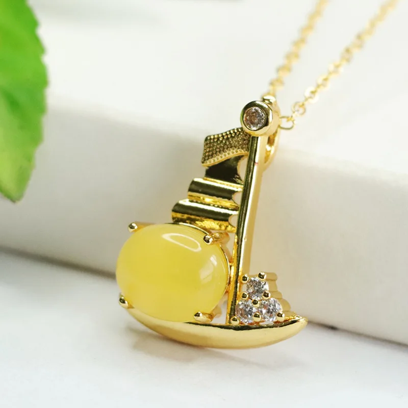 Natural Amber Pendant Beeswax Smooth Sailing Necklace Jewelry