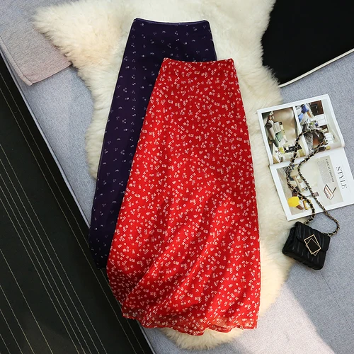 Faldas por debajo de la rodilla florales Retro coreanas para mujer, faldas elegantes informales de cintura alta de longitud media para primavera y verano 2025
