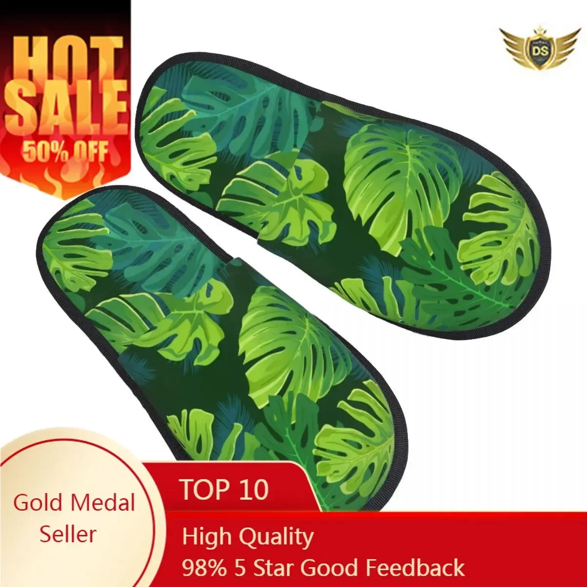 

Winter Women Men Non-Slip Flat Slippers Tropical Palm Monstera Leaves Jungle Leaf Indoor Fur Soft Warm Shoes