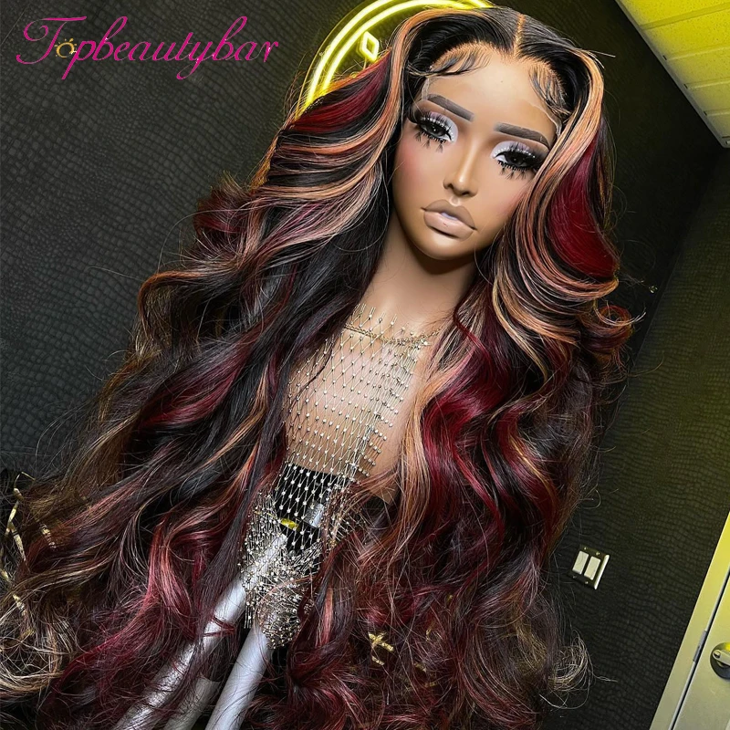 Ombre Blonde Human Hair Lace Front Wigs Red mixed Blonde Color 180% Brazilian Remy Wavy Human Hair Wig For Women