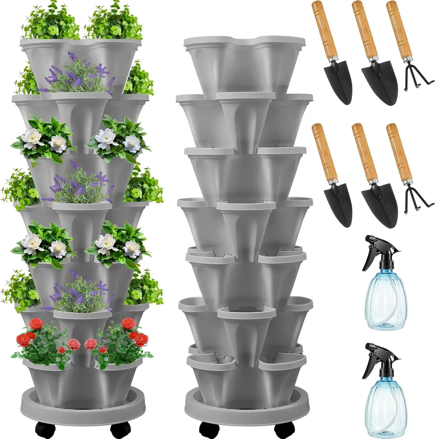 gy 2 Set Of 7 Tier Vertical Planter Stackable Planters Tower Planters Strawberry Herb Flower And Vegetable Planter Indoor