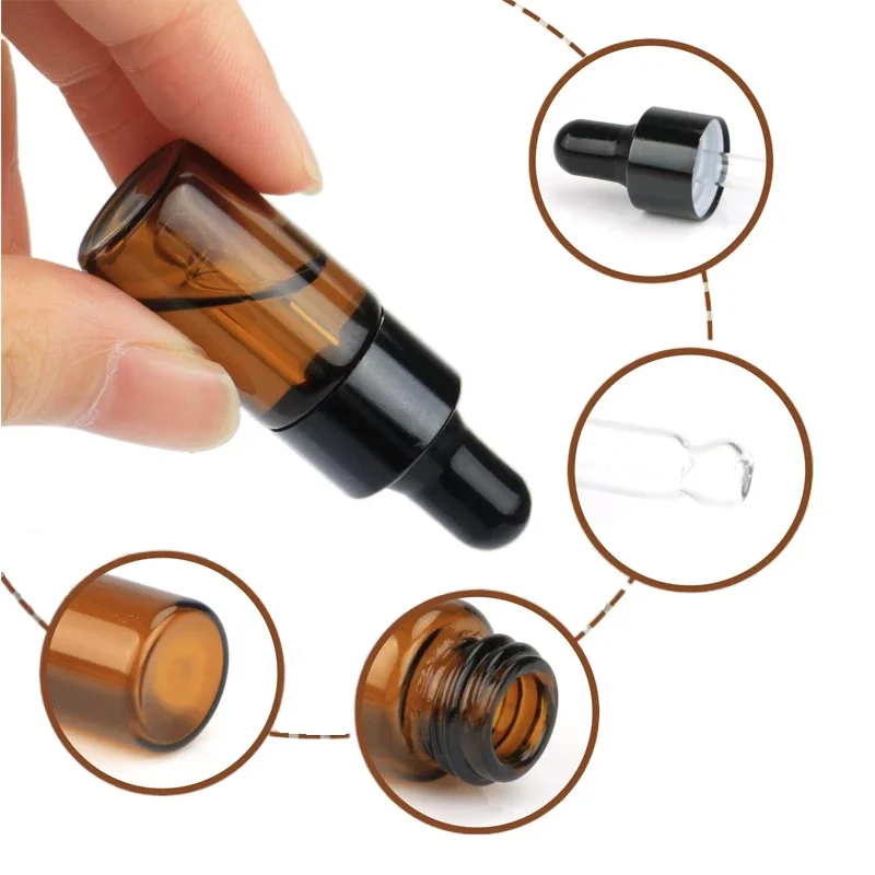 5Pcs 1ml-5ml Amber/Clear Glass Dropper Bottles Mini Essential Oils Dropper vials Bottle for Sample Cosmetic Perfume Traveling