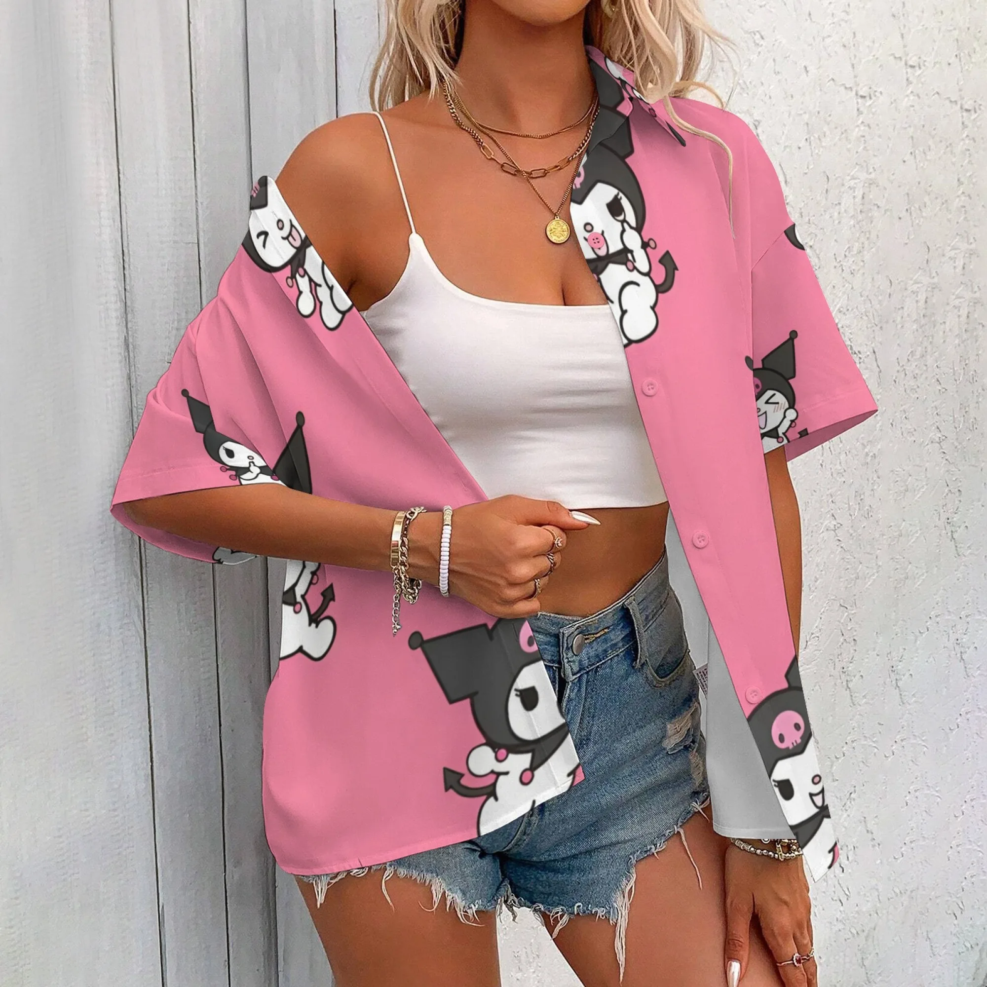 قميص Kuromi S ملابس نسائية قميص Kuromi قميص نسائي بأكمام طويلة مراجعات كورية العديد من ملابس الفتيات تي شيرت نسائي Y2k امرأة علوية N