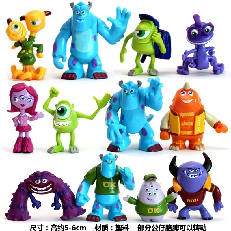 5-6cm 12pcs/Lot Disney Monsters University Mike Wazowski James P.Sullivan PVC Action Figure Collection Figurine Model Toy Gift