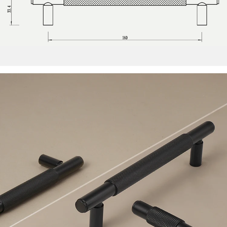 Dooroom Möbelgriffe aus massivem Messing, schwarzes Kreuz, Rändelung, Schrank, Kleiderschrank, Kommode, Schublade, Schrankknöpfe, Hardware – Detail 4