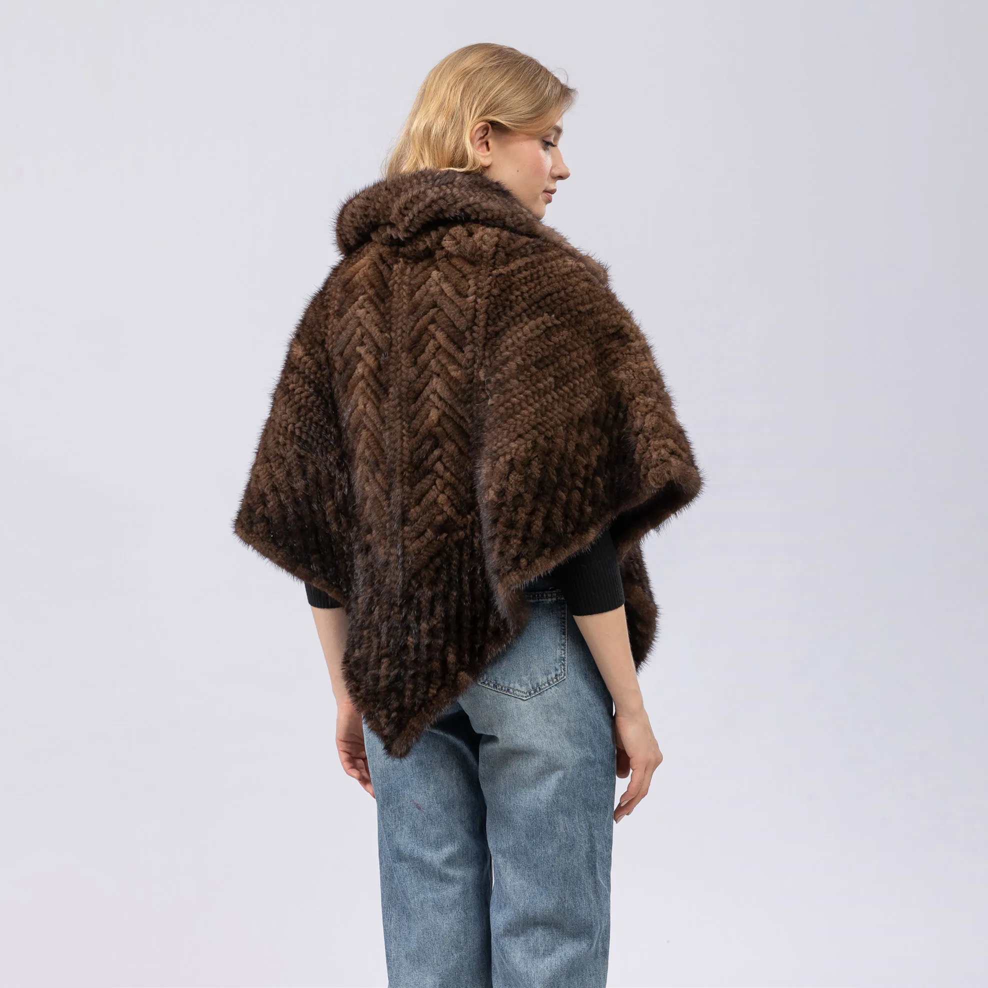 Real Natural Mink Fur Knitting Poncho With High Collar Pullover 2024 Luxurious Autumn Winter Sweater B230410