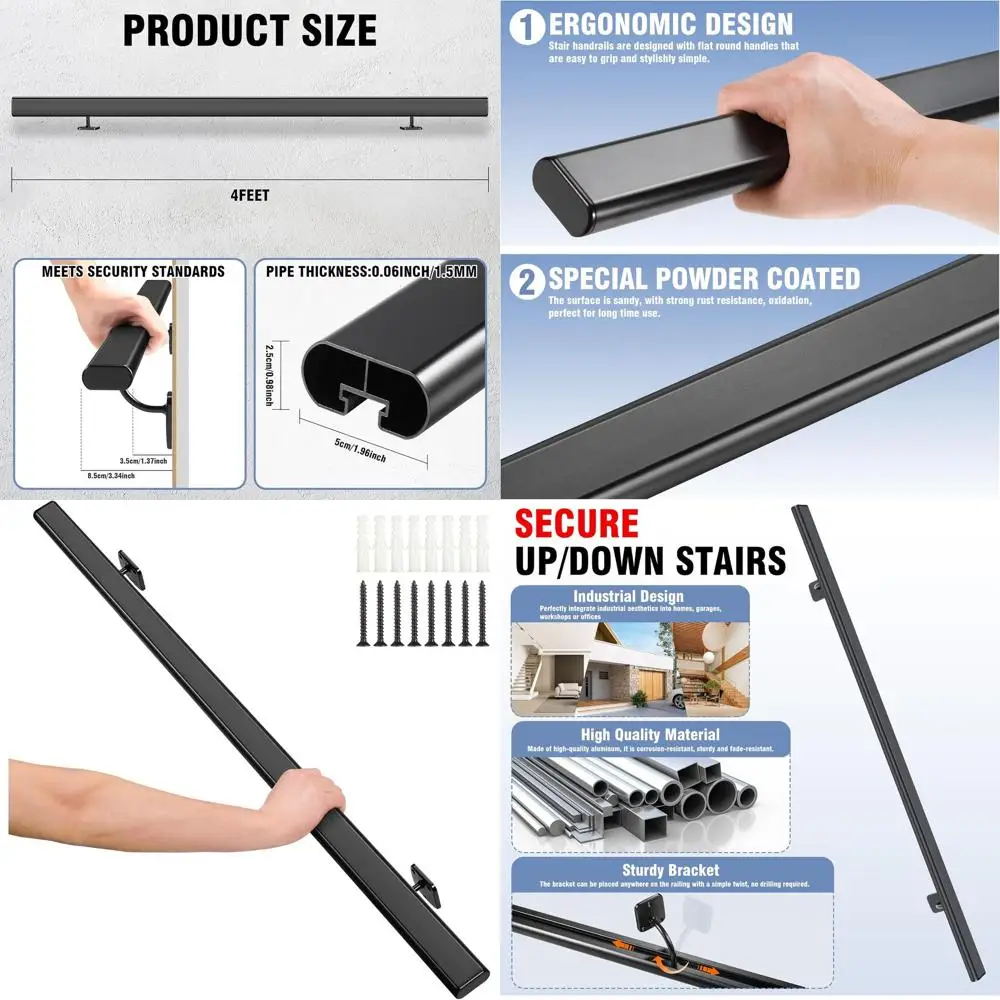 

Промышленные поручни для внутренней лестницы Настенные перила для лестниц Крытые черные трубные поручни для уличных/внутренних ступеней 4 фута