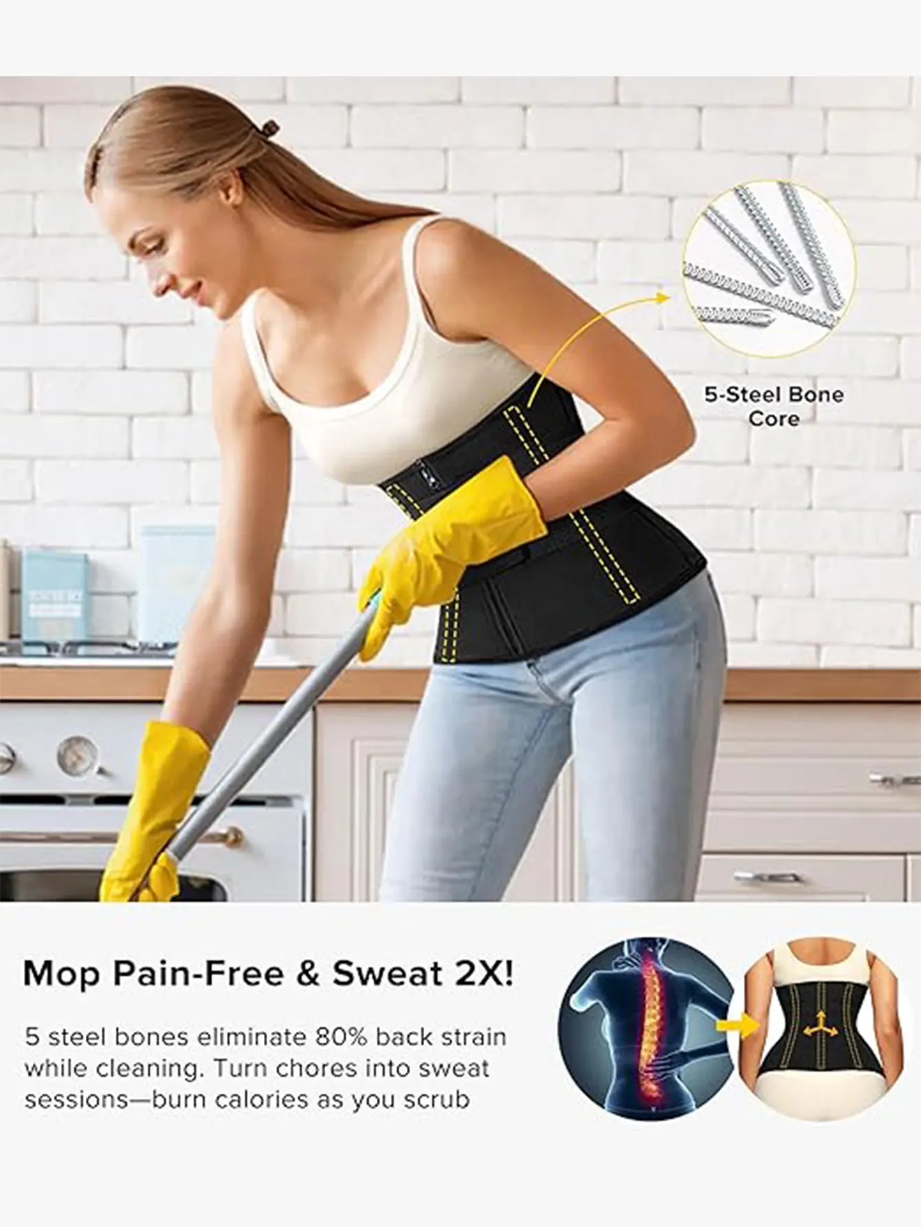 Women Sauna Waist Trainer Double Belt Tummy Control Corset Zipper Sweat Enhancer Body Shaper Workout Fitness Girdle Weight Loss view 4