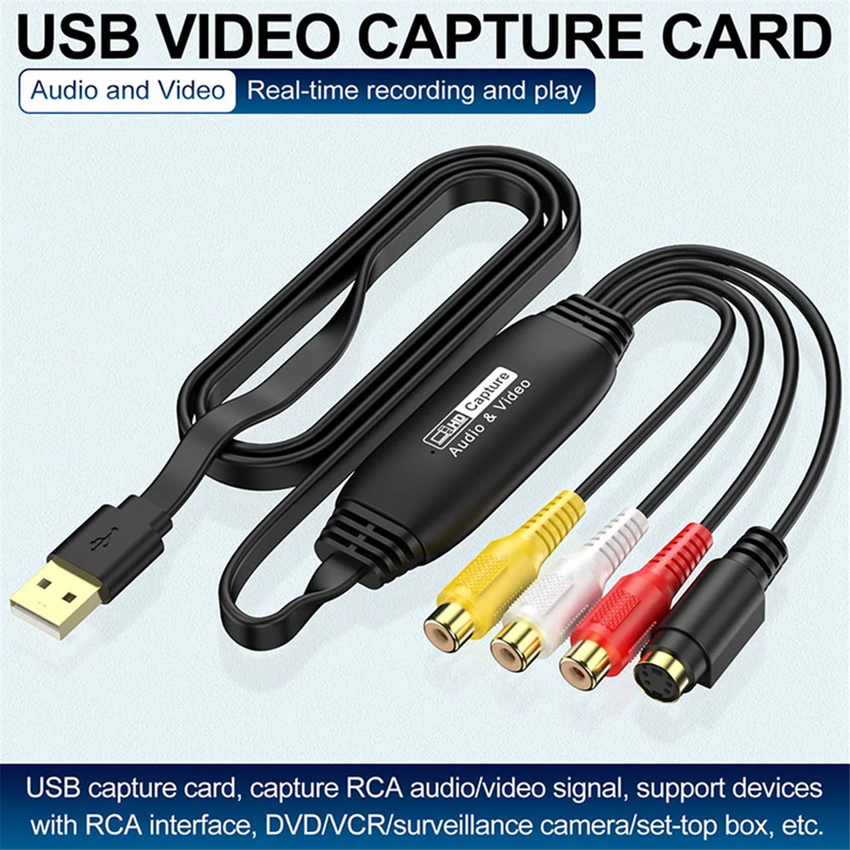 USB Video Capture VHS to Digital Converter USB 2.0 Video Audio Capture Card for TV DVD VHS Support Windows Mac System