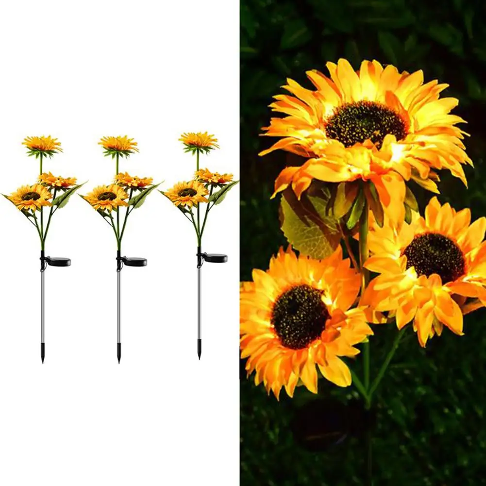 3 pcs LED Solar Simulation Sunflowers Solar LED Light Garden Yard Lawn Night Lamp Landscape Garden Home Decoration Flowers light