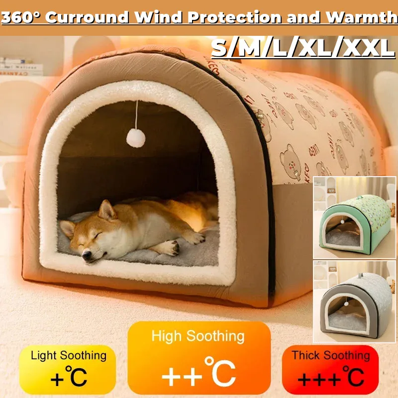 

Winter Pet Cat Bed Foldable Dog House Dog Villa Sleep Kennel Removable Nest Warm Enclosed Cave Sofa Big Dog Kennel Pet Supplies