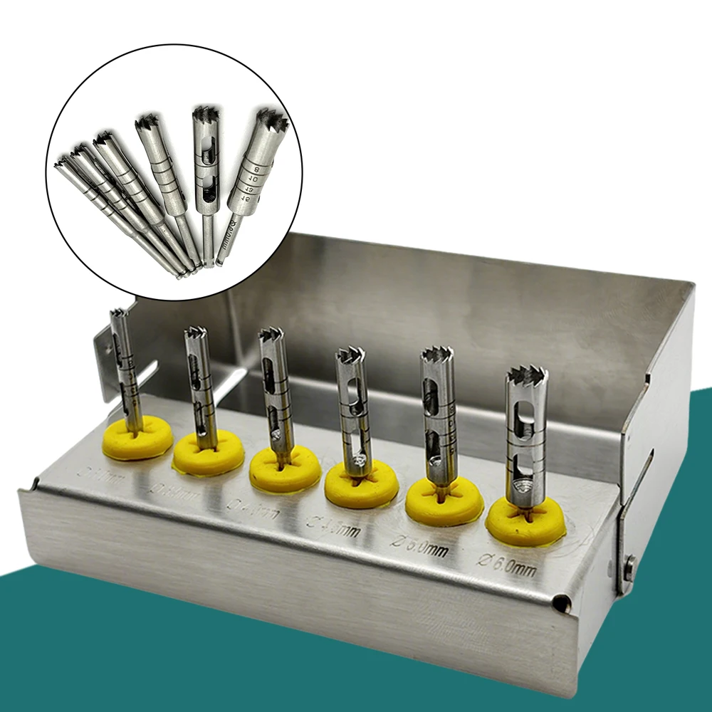 Multi-Size Long Implant Trephine Drill Set Hollow Core Bone Collection Trephine Burs Hardened Alloy Implant Surgery Tools