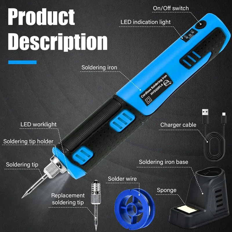 BEAU-Soldering Iron Battery, Wireless Soldering Iron, Portable Battery Soldering Iron With Soldering Base