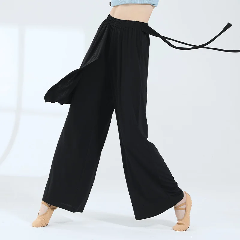 Soft Modern Dance Pants Loose Ribbon Wide Leg Dancing Trousers Chinese Classical Dance Performance Ladies Yoga Pants for Adult