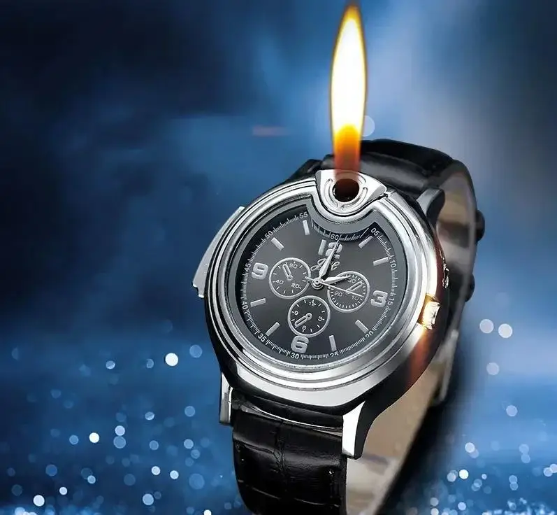 New Trendy Metal Gas Watch Lighter Men Outdoor Windproof Portable Rechargeable Lighter Fashion and Cool Personality Gift