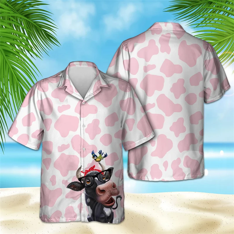 

2025 Summer Animal Cow Men Hawaiian Shirt 3d Plant Shirt For Men Flower Printed Plus Size Hawaiian Shirts Beach Flower Shirt 6xl