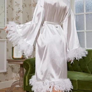 Sexy lange reine weibliche Kimono -Umhang, durch Brautgewänder, Dessous -Jersey, Penisle -Pullover, Bademantel Deckung 10 Hauptverkäufe lange Federn - №10