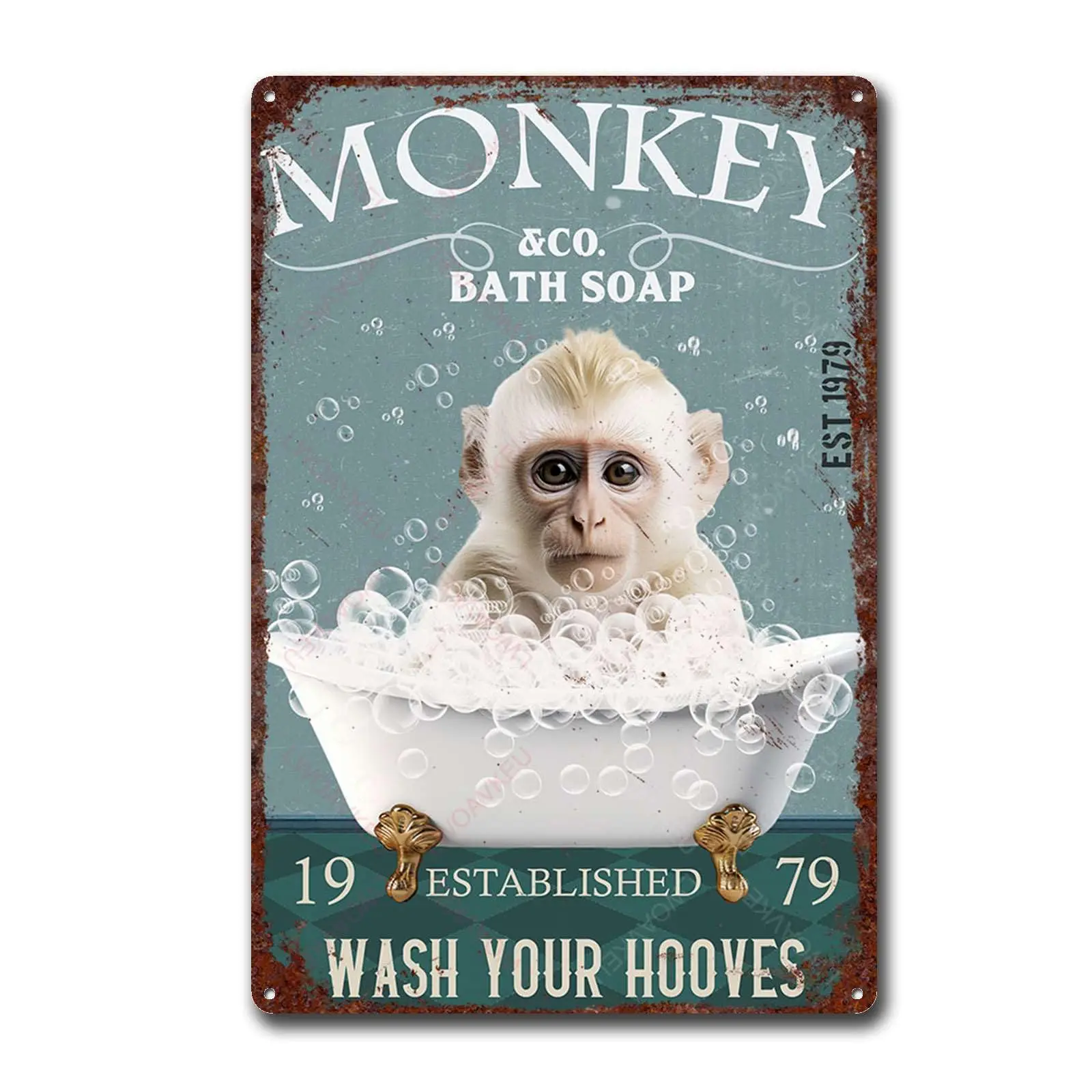 Metal Tin Sign Monkey Girl Horse Bath Soap To Wash Your Hooves Tin Sign Vintage Art Wall Decor Sign Home Kitchen Bar Patio Cave 