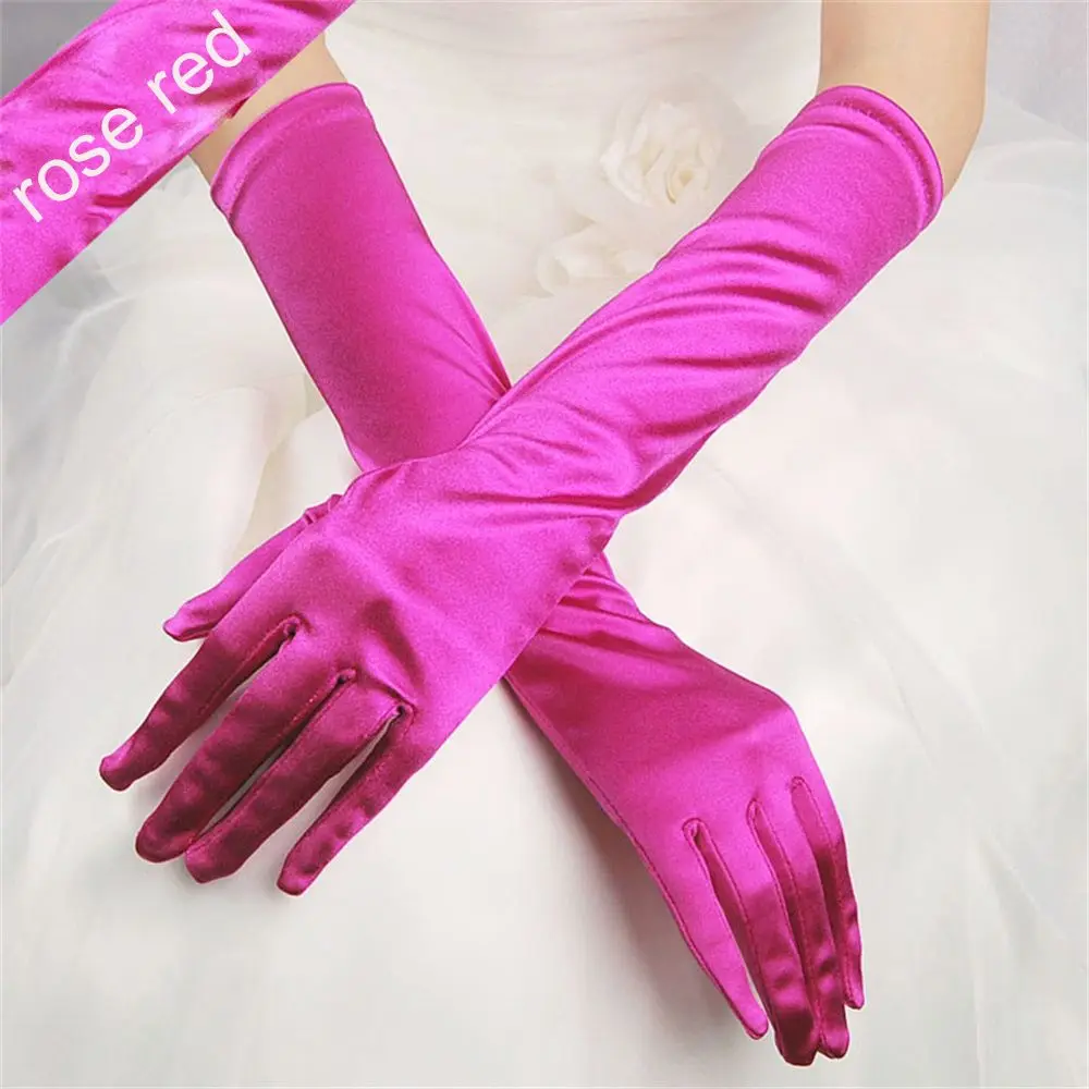 Black White Gold Evening Party Bridal Finger Long Gloves Wrist Stretch Satin Wedding Gloves Prom Costume Accessories