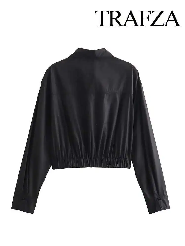 

Babyoung Women Lapel Elastic Waist Short Elegant Chic Single-Breasted Casual Pocket Decoration Long-Sleeved 3 Colors Blouse
