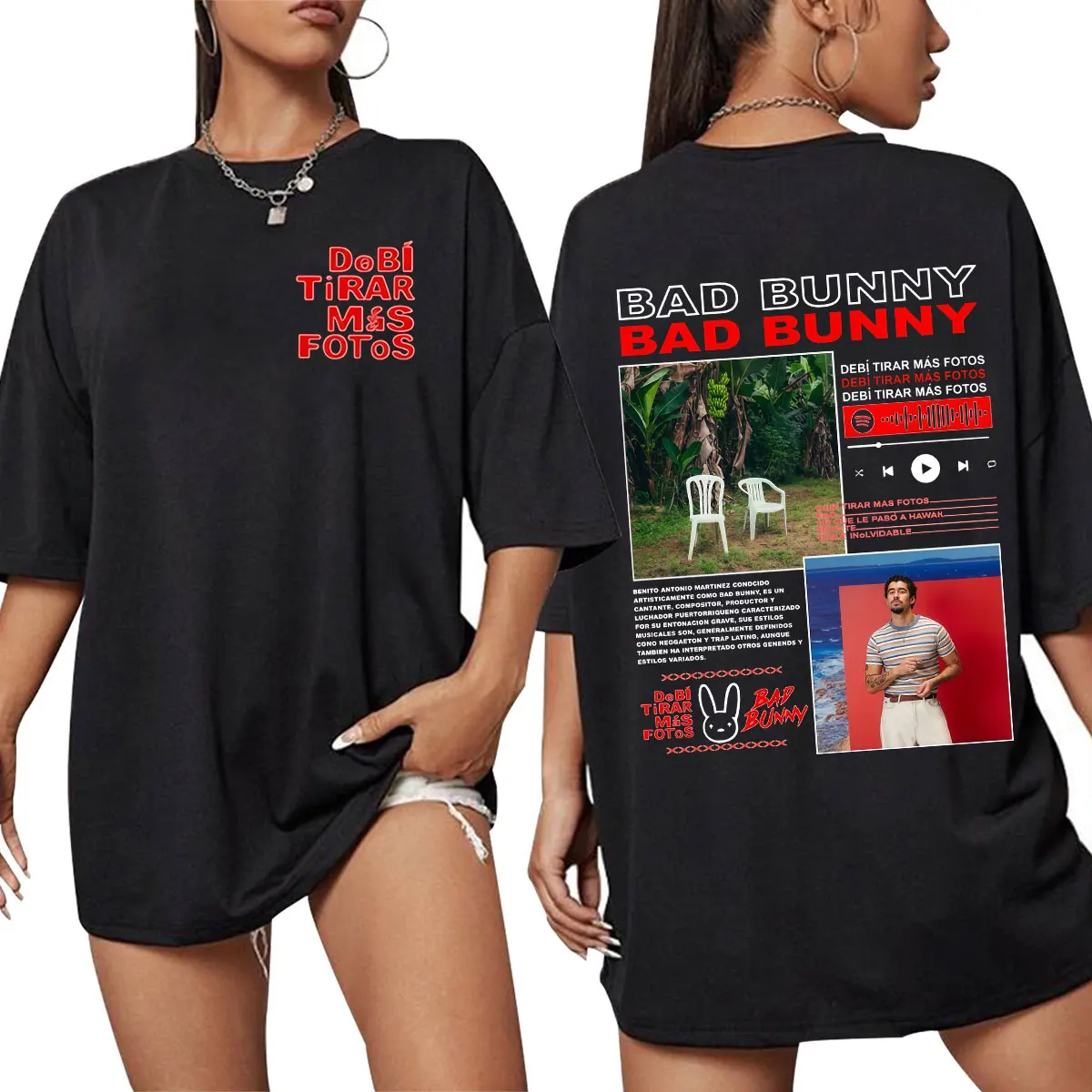 2025 verano rapero Bad Bunny 100% Camiseta estampada de algodón puro DTMF DeBi TiRAR MaS FOToS mujeres Hip Hop manga corta de gran tamaño