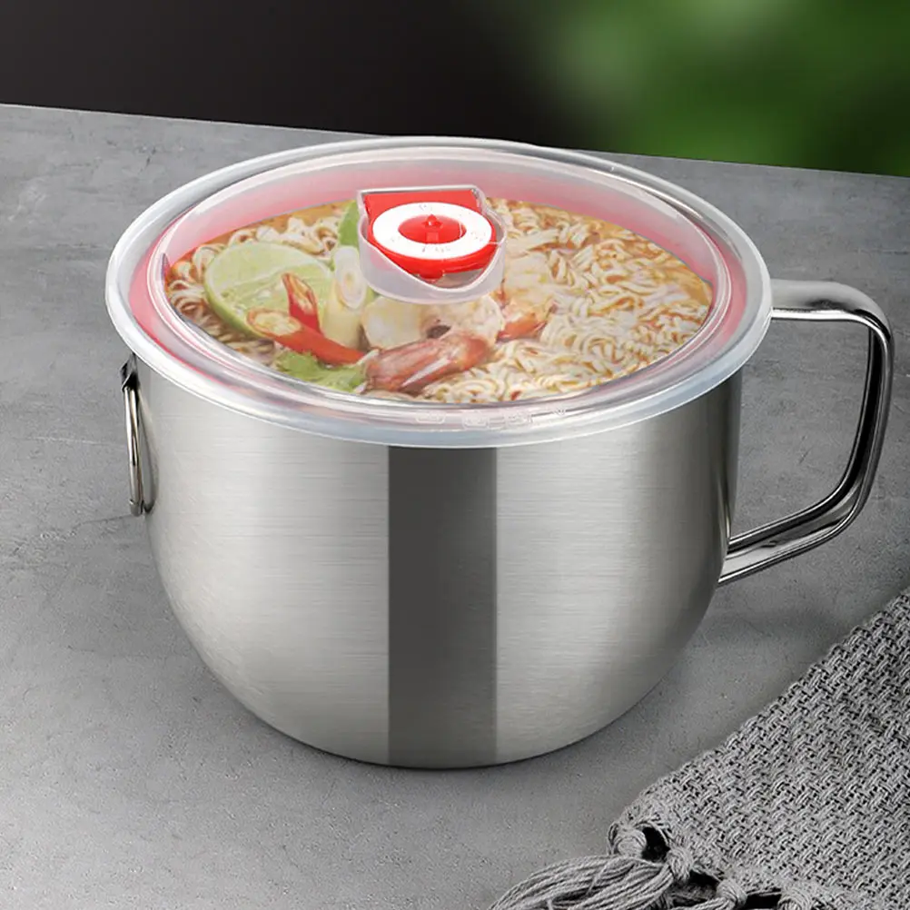 

1pc Stainless Steel Noodle Bowl Food-Grade Rice Soup Container Kitchen Supply For Home Restaurant Use Bowl With Handle