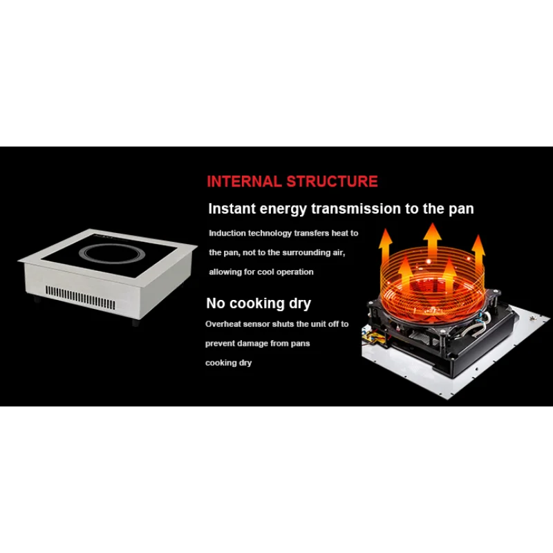 Industrial induction hot plate fast heating single induction cooker, built-in induction stove efficiency