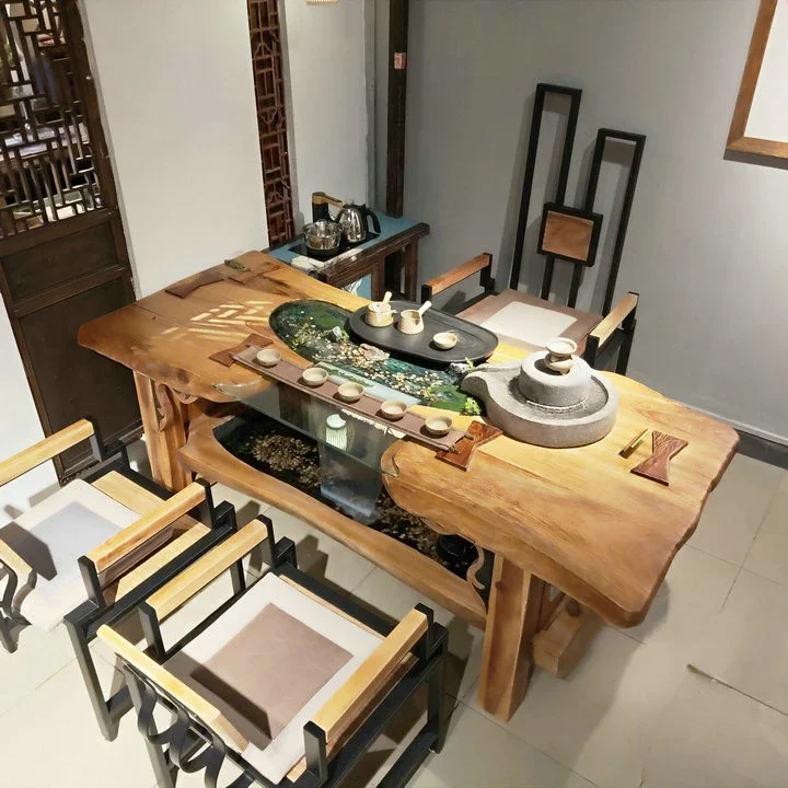 

Table-Chair Set New Chinese Style Solid Wood Kung Fu Tea Table Modern Simple Tea Brewing Table