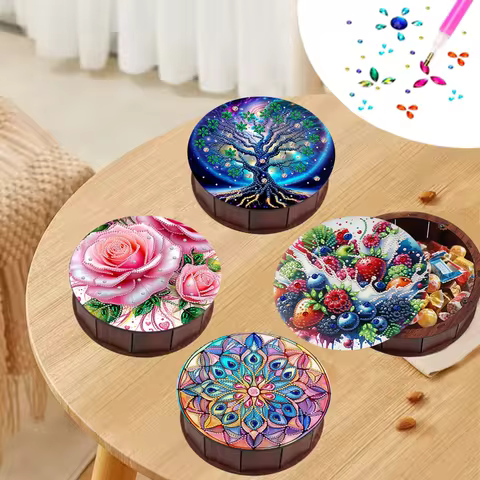 1pc DIY Storage Box Diamond Art Flowers, Wood Diamond Painting Storage Box for Desktop, Gift for Birthday, Valentine's, New Year