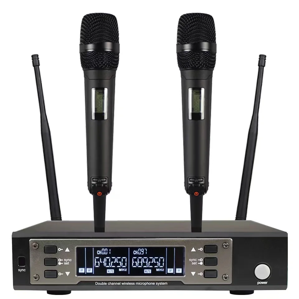 Micrófono inalámbrico de 2 canales, sistema de configuración, UHF, profesional, escenario, actuación, Karaoke