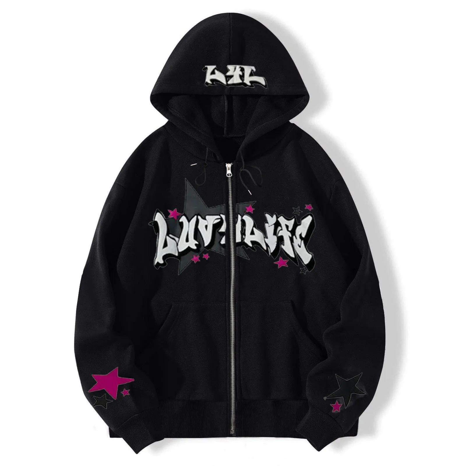 

Autumn/Winter Retro Y2K Men-women Zipper Hoodie Street Trendy Cardigan Coat Gothic Letter Pentagram Printed Hoodie Sweatshirt