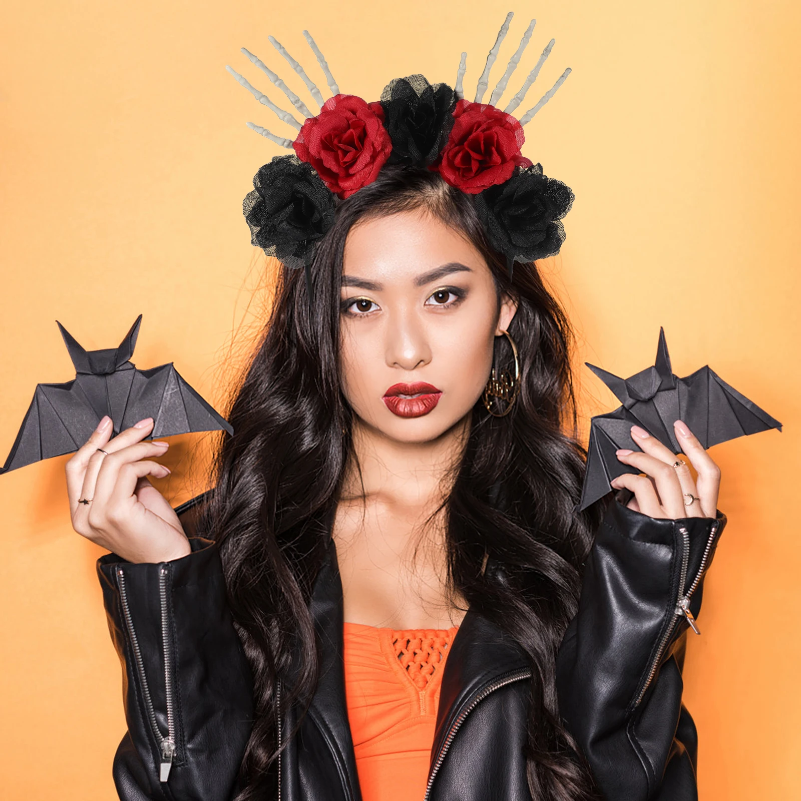 

Halloween Hands Headband Red Black Rose Hair Accessory Adult Party Costume Decor Hoop Reusable