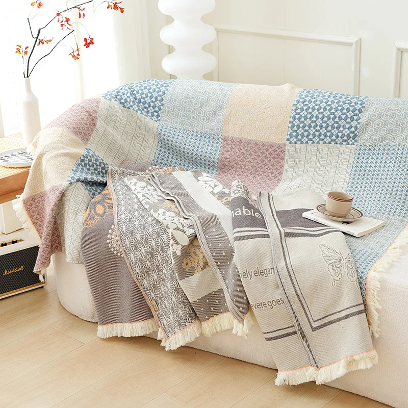 Cotton Gauze Blanket Multifunctional Throw Decorate Sofa Cushion Bed Cover Tassel Blanket Travel Nap Air Cover Blanket 115*150cm