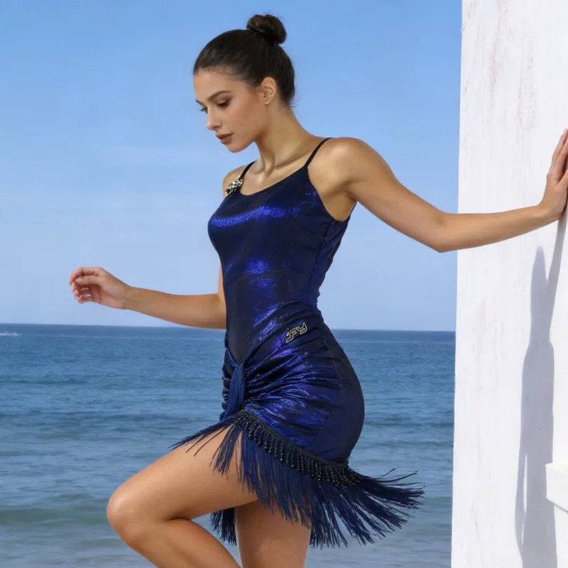 

Adult Latin suspender fringed skirt advanced sense national standard practice performance dance suit hip wrap