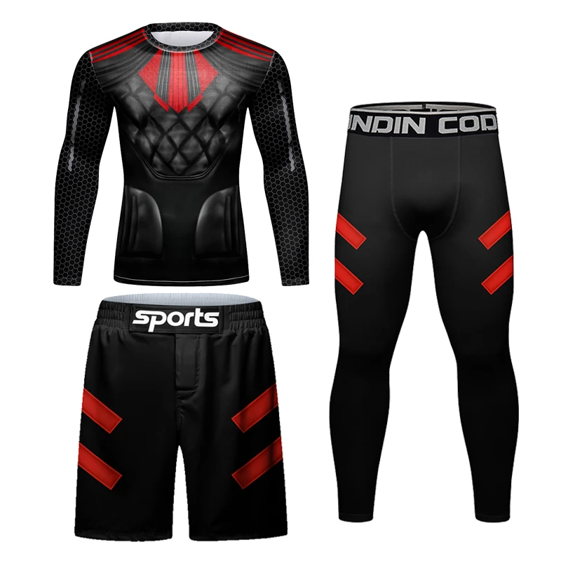 Ropa deportiva para hombre, conjunto de boxeo de compresión MMA BJJ Rashguard, chándal de entrenamiento para gimnasio, Muay Thai Jiu Jitsu, traje deportivo para correr