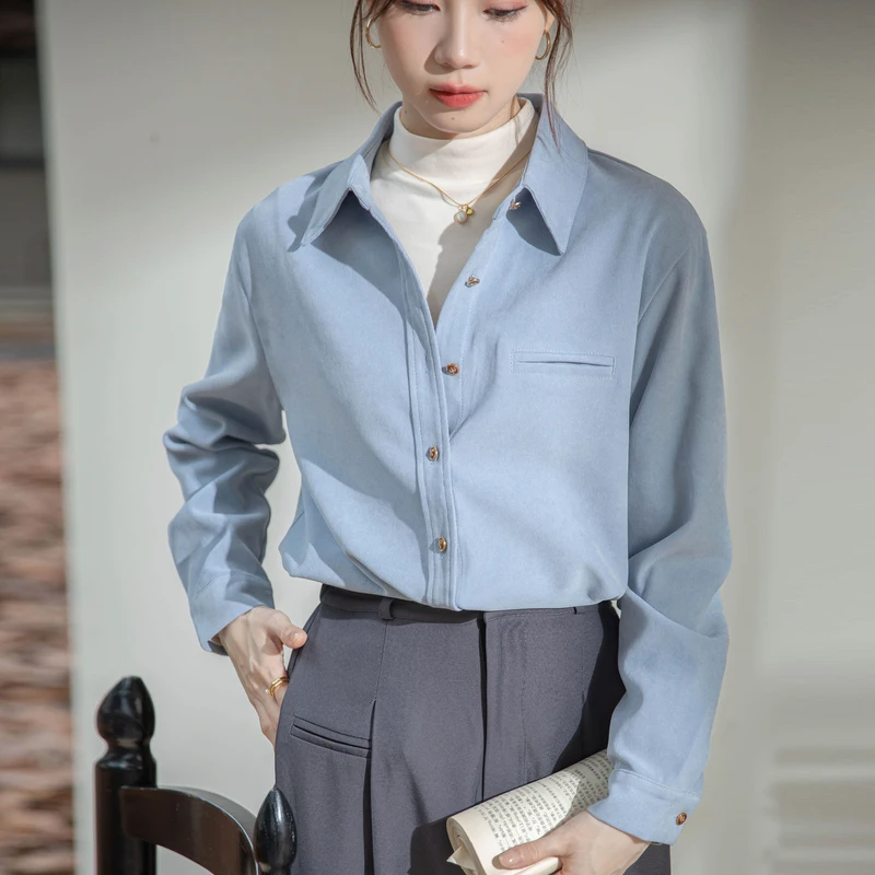 Thickened Shirt Women's Autumn Long-sleeved Turn-down Collar Solid Color Female Tops Korean Casual Daily Office Lady Shirt Coat