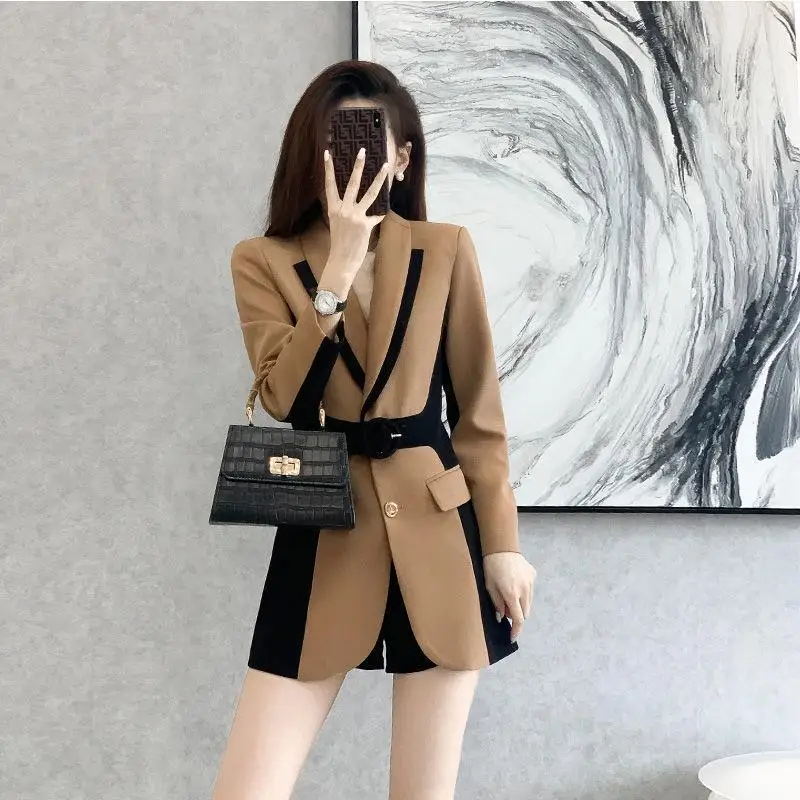 Retro Leisure sSuit Top Women 2022 New Spring Professional Blazer Female Fashion Sslim Splicing Design Office Blazer Jacket 4XL