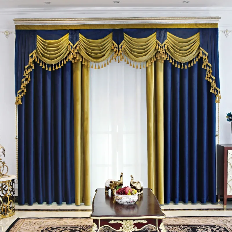 

Villa Velvet Curtains European Style Living Room Bedroom Luxurious Atmosphere Luxurious High-end Customized Blue Color Matching