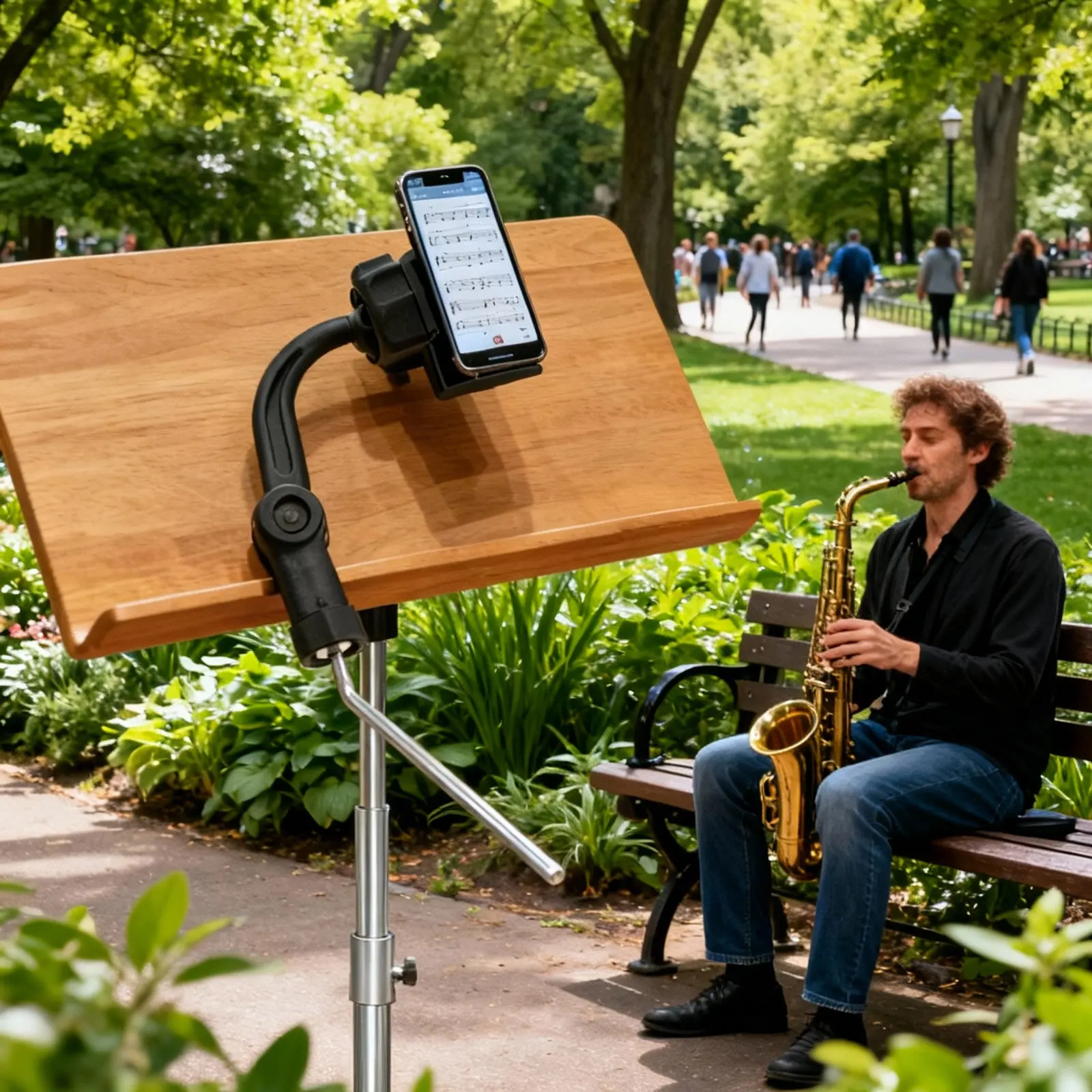 Suporte de Telefone para Saxofone Preto, Braçadeira Robusta Ajustável para Saxofone Alto, Clipe Portátil para Partituras e Uso com Microfone de Bateria