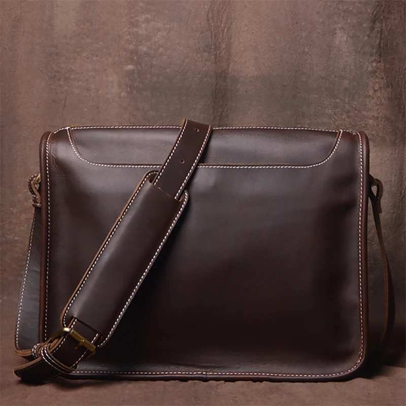 LUOKIR – sac à bandoulière Vintage en cuir véritable pour hommes, sacoche pour Ipad 12.9 pouces, Simple et décontractée