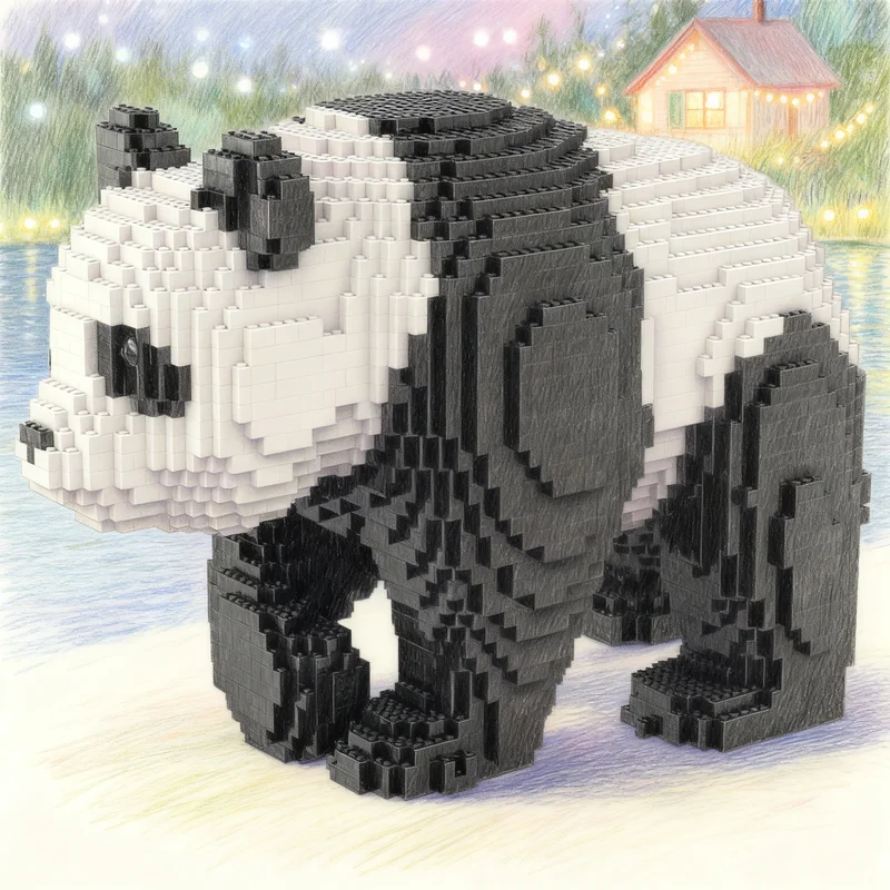 5106pcs MOC Sculptures Walking Panda Model Christmas Gift Collectible Display DIY Assembly Collection And Ideas
