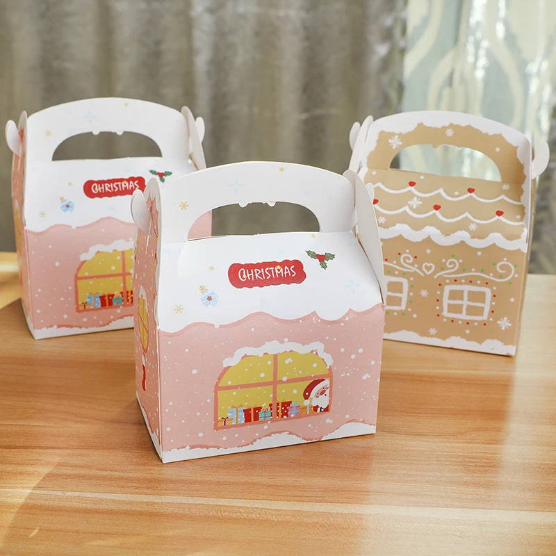 5pcs Christmas Candy Box Gingerbread Santa Claus House Cookie Snack Packaging Boxes Xmas Party Home Decor Navidad New Year Gifts