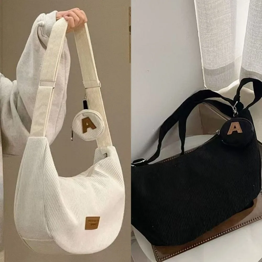 Borsa a tracolla da donna di grande capacità Borsa versatile per gnocchi Borsa a tracolla in velluto a coste Borsa per ascella per il tempo libero alla moda in tinta unita