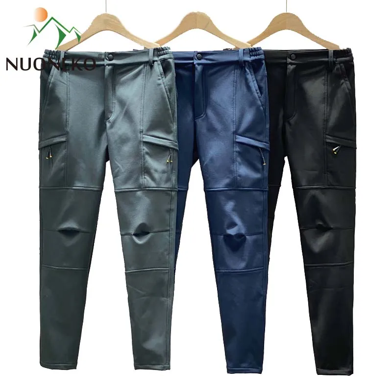 NUONEKO zimowe męskie spodnie do wędrówek pieszych grube polarowe wodoodporne spodnie Softshell Outdoor Sports Trekking narciarstwo spodnie kempingowe PM58