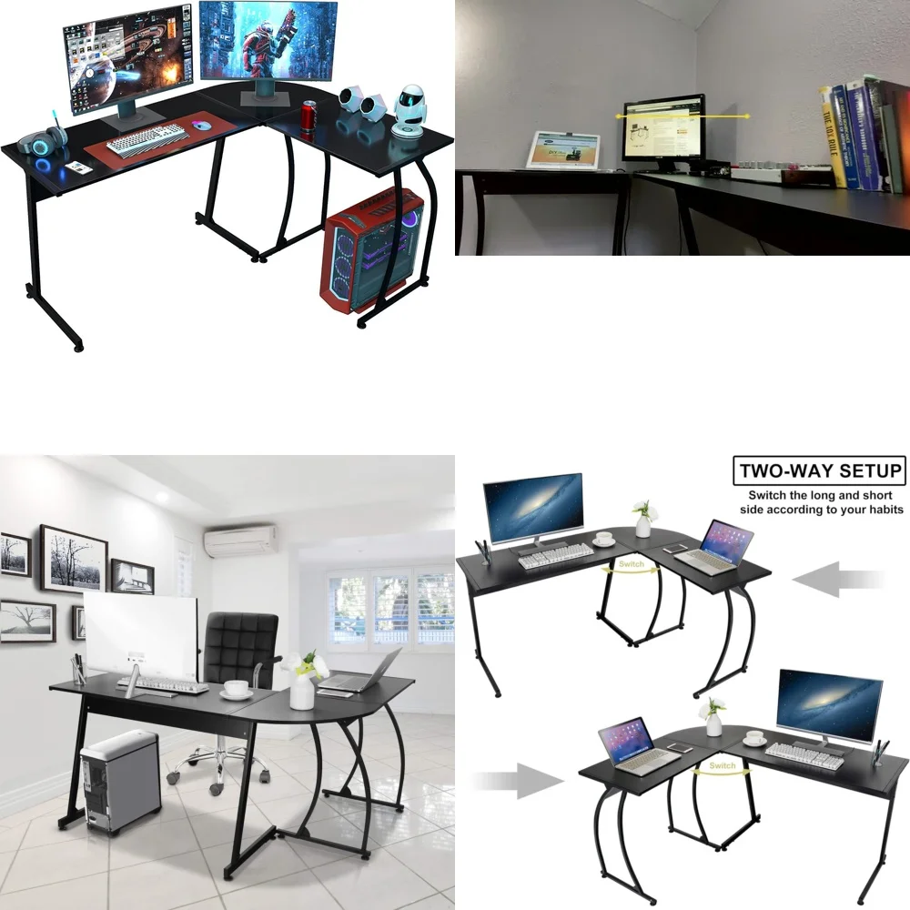 

58 inch L shaped gaming desk for computer laptop large corner workstation office table home study work from home desk with cable