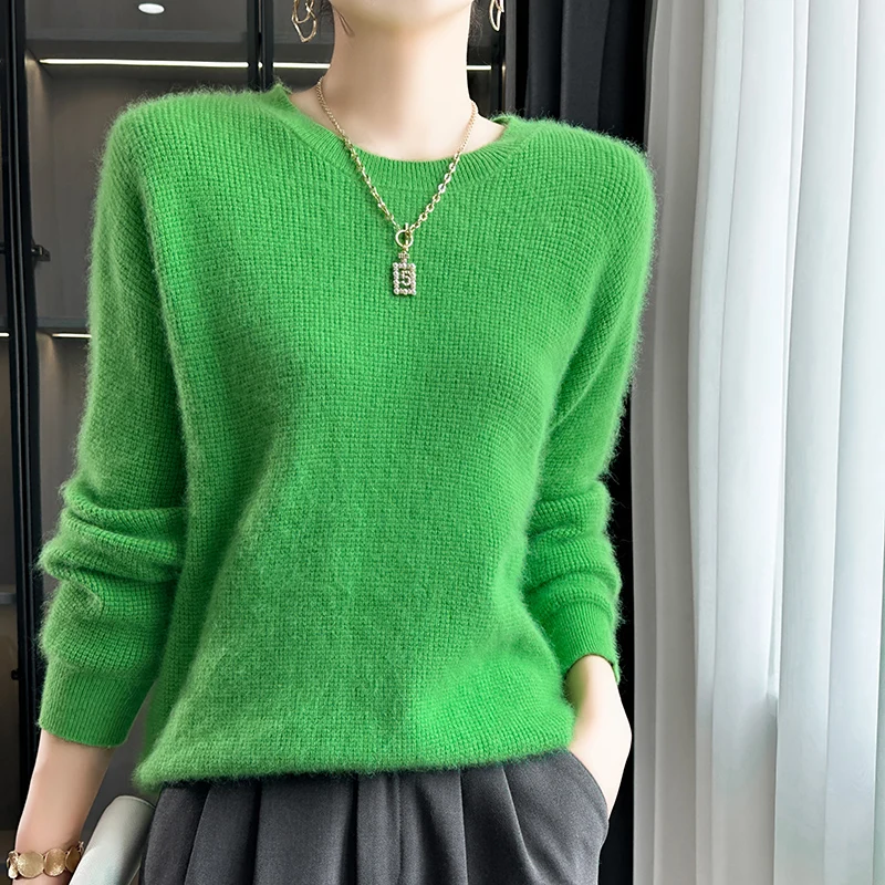 Women's Sweater Autumn/Winter New 100% Cashmere Pullover Casual Solid Color Knitwear Round Neck Blouse Loose and Thickened Tops