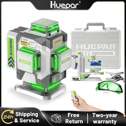 Huepar Professional 4D Cross Line Laser Level ± 2mm Dokładność Samopoziomujące zielone narzędzie laserowe z akumulatorem litowo-jonowym 8000mAh i uchwytem