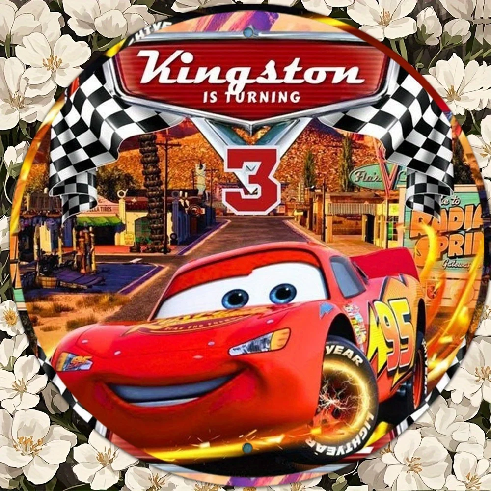 ديزني. لوحة ألومنيوم معدنية دائرية عتيقة، لوحة زخرفية، سيارات، 7.87 × 7.87 بوصة، مناسبة لتزيين الغرفة H #2