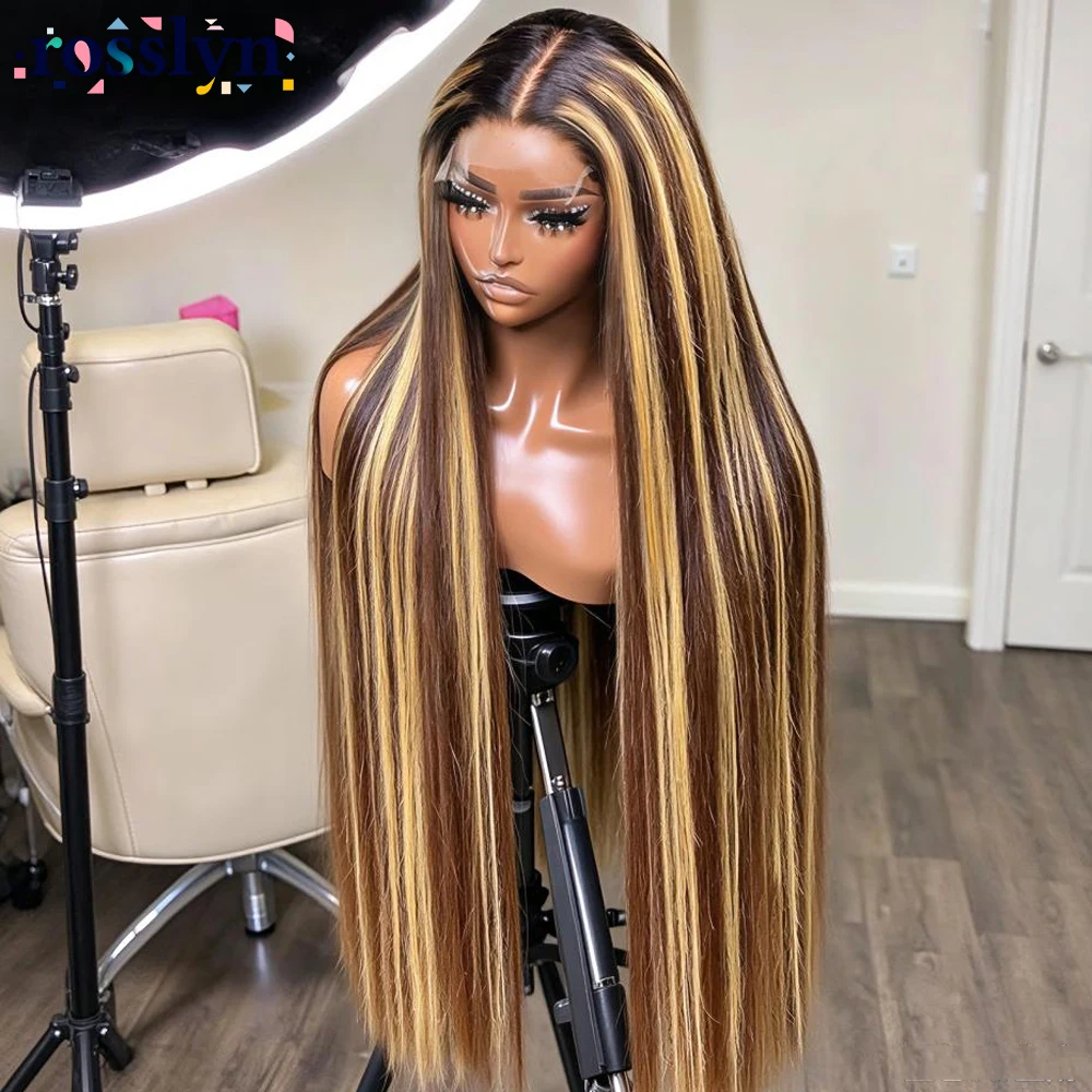 Highlight Wig 13x4 13x6 HD Lace Front Wigs Pre-pluck Human Hair 210% Density Straight Transparent Lace Wigs Human Hair 4/27 Honey Blonde Lace Frontal Wig for Women 36 Inch