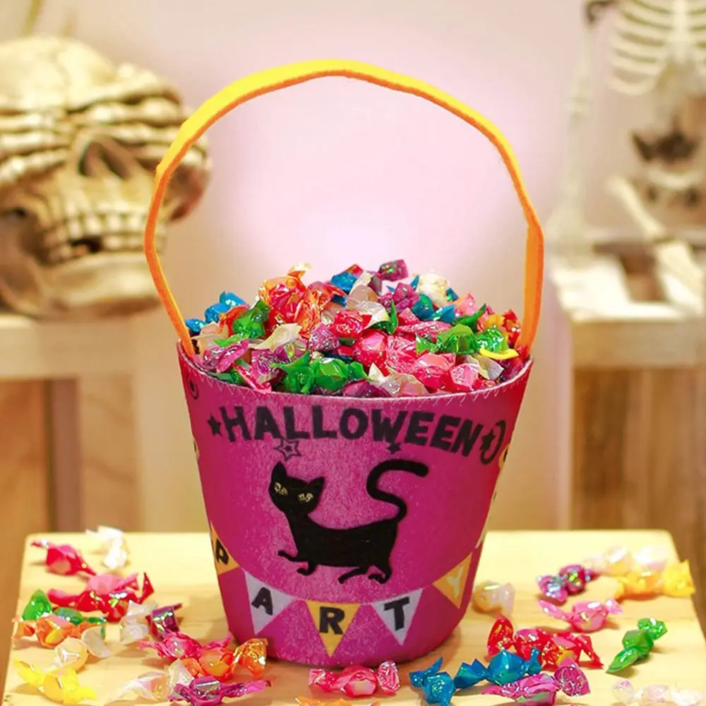 Kawaii Happy Halloween Day Halloween Candy Bag Trick Or Treat With Handle Pumpkin Handbag Large Capacity Loot Bag Children